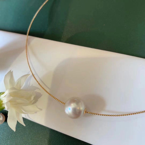 11-12mm Pearl Solitaire Round Collar Chain Necklace 18k Gold - Necklaces made with hand-selected pearls from House of Pearls
