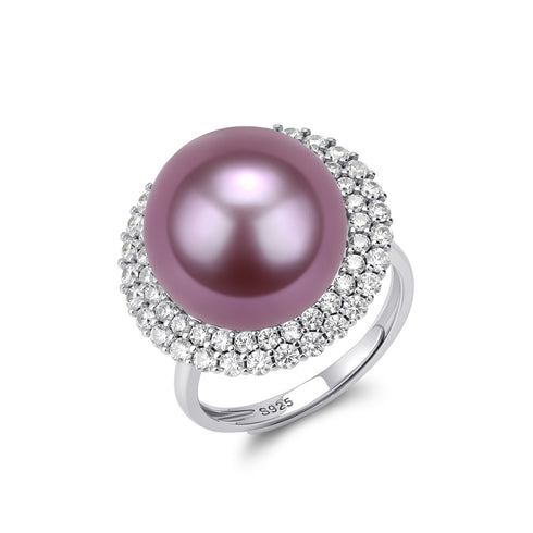 11-12mm Purple Pearl Cubic Zirconia Ring - Rings made with hand-selected pearls from House of Pearls