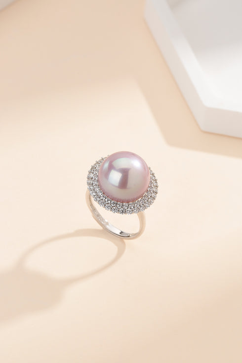 11-12mm Purple Pearl Cubic Zirconia Ring - Rings made with hand-selected pearls from House of Pearls