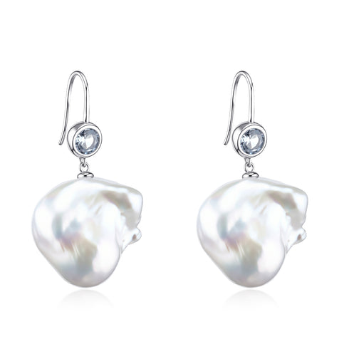 11-13mm Kyanite Bold Baroque Pearl Hook Earrings - Earrings made with hand-selected pearls from House of Pearls