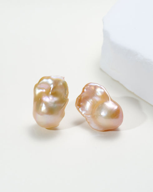 Pair of pink 11–13mm bold baroque pearl stud earrings