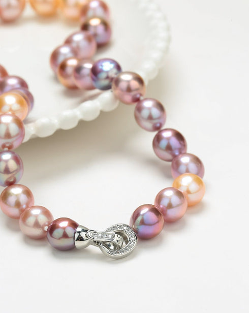 9-11mm multicolor freshwater pearl strand necklace with jeweled heart clasp, House Of Pearls XM