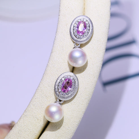 10-11mm Pink Cubic Zirconia Edison Pearl Earrings - House Of Pearls