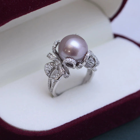 12-13mm Freshwater Pearl Bowknot Zirconia Ring - Rings made with hand-selected pearls from House of Pearls