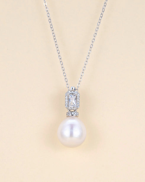 12-13mm Freshwater Pearl Cubic Zirconia Pendant Necklace - Earrings made with hand-selected pearls from House of Pearls