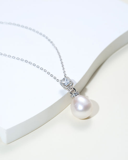 12-13mm Freshwater Pearl Cubic Zirconia Pendant Necklace - Earrings made with hand-selected pearls from House of Pearls