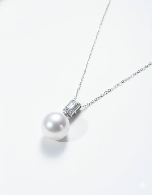 12–13mm Freshwater Pearl Geometric Zircon Pendant Necklace - Necklaces made with hand-selected pearls from House of Pearls