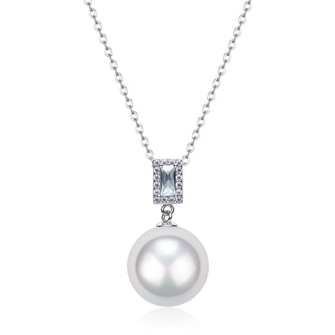 12–13mm Freshwater Pearl Geometric Zircon Pendant Necklace