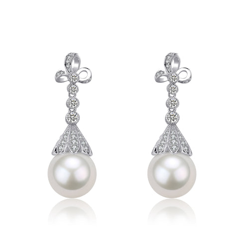 12-13mm Freshwater Pearl & Vintage Bowknot Drop Earrings - Earrings made with hand-selected pearls from House of Pearls