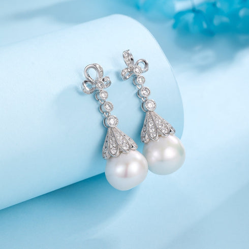 12-13mm Freshwater Pearl & Vintage Bowknot Drop Earrings - Earrings made with hand-selected pearls from House of Pearls