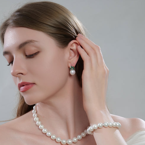 12-13mm Green Zirconia Pearl Earrings - Earrings made with hand-selected pearls from House of Pearls