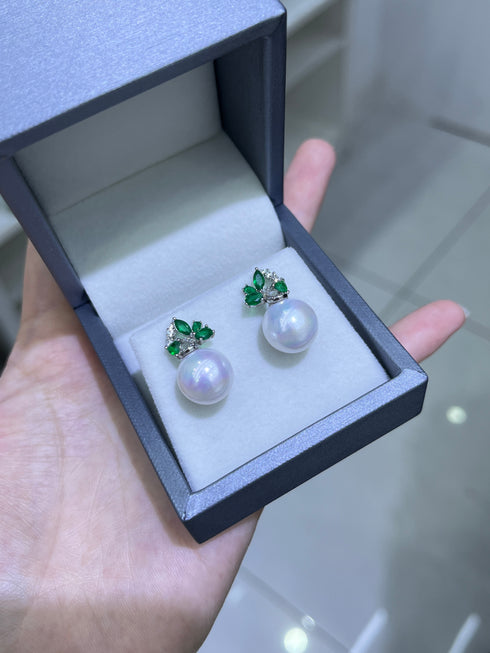 12-13mm Green Zirconia Pearl Earrings - Earrings made with hand-selected pearls from House of Pearls
