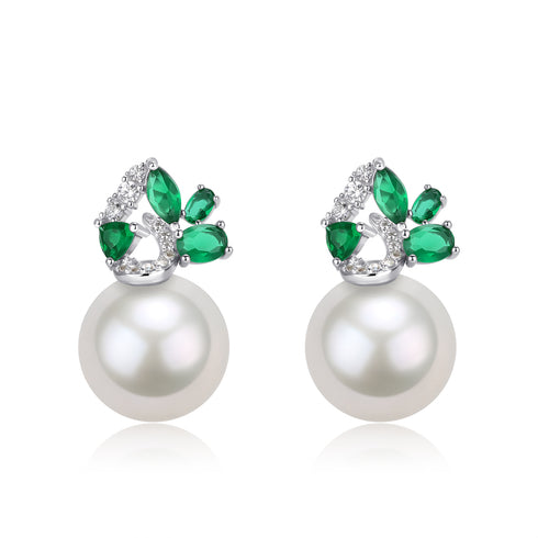 Pair of House Of Pearls 12–13mm green zirconia pearl earrings in silver setting