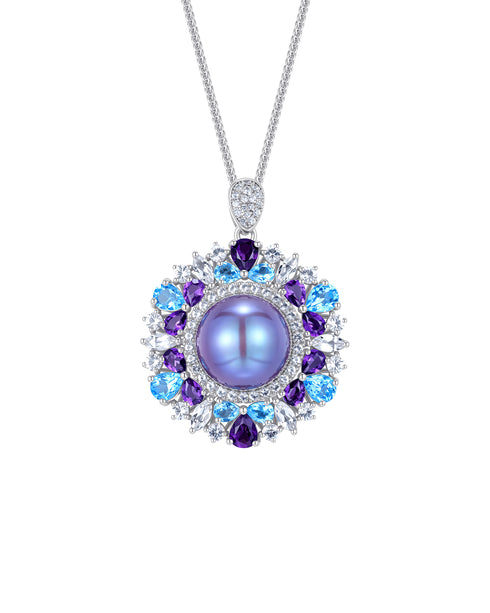 12-13mm Purple Freshwater Pearl Multicolor Gemstone Pendant Necklace - Necklaces made with hand-selected pearls from House of Pearls