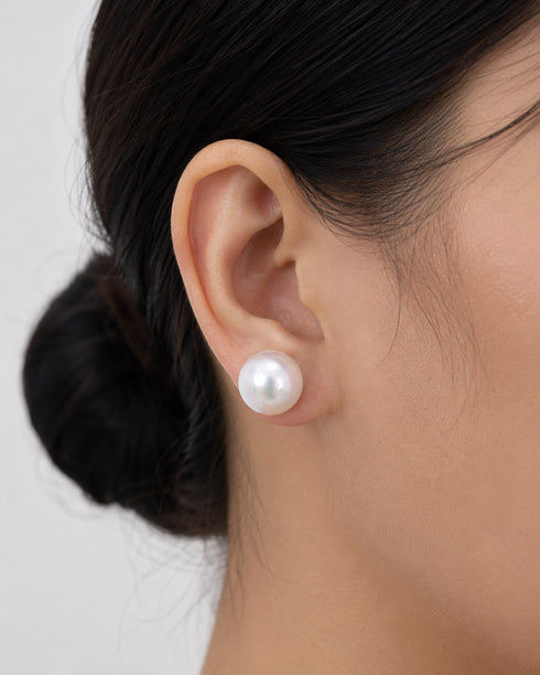 Pearl stud earrings, 13–14mm aurora white freshwater pearls, with friction backs, House Of Pearls -JG