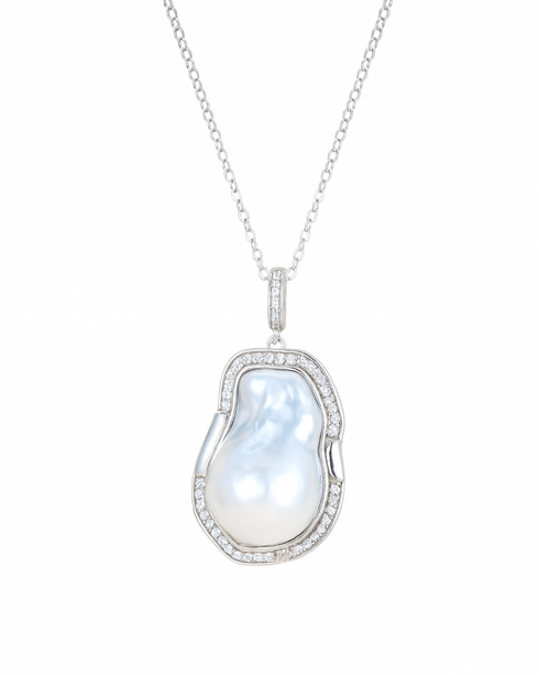14-16mm White South Sea Baroque Pearl Cubic Zirconia Pendant Necklace - Necklaces made with hand-selected pearls from House of Pearls