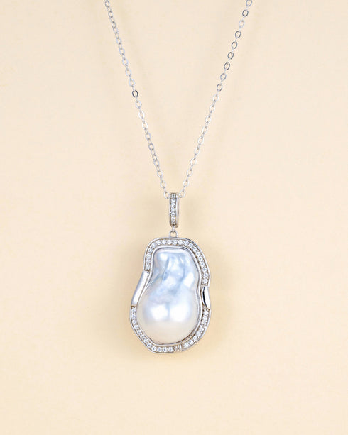 14-16mm White South Sea Baroque Pearl Cubic Zirconia Pendant Necklace - Necklaces made with hand-selected pearls from House of Pearls