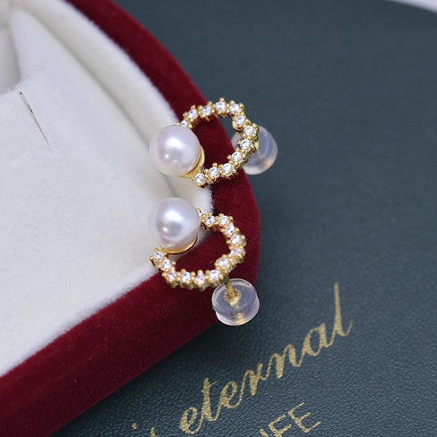 6-7mm Freshwater Pearl & Cubic Zirconia Halo Stud Earrings - House Of Pearls