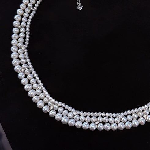 Triple Strand Freshwater Pearl Cubic Zirconia Necklace