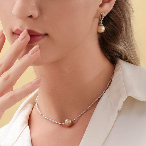 Golden South Sea Pearl & CZ Earrings - House Of Pearls