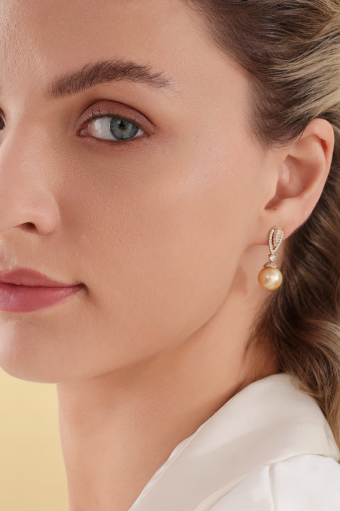 Golden South Sea Pearl & CZ Earrings - House Of Pearls