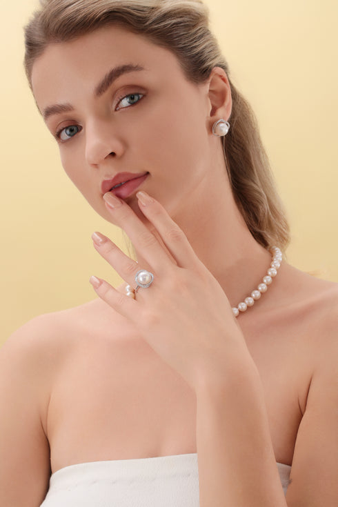 11-12mm Freshwater Pearl & Rose Ring - House Of Pearls