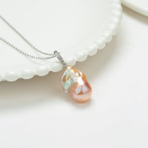 Large Pink Baroque Pearl Pendant Necklace - House Of Pearls