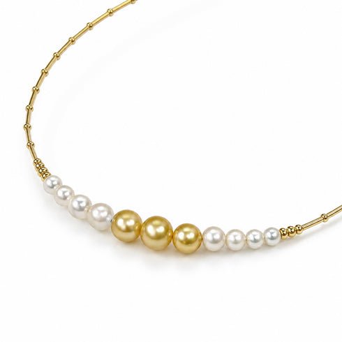 Golden South Sea & Akoya pearls choker necklace in 18K gold by House Of Pearls KK