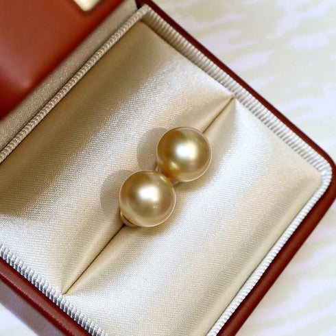 10-11mm Golden South Sea Pearl & Classic Stud Earrings 18K Gold