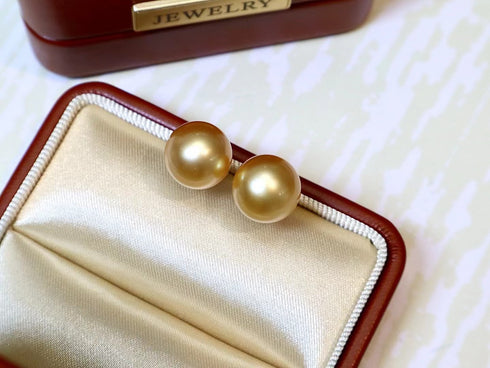 10-11mm Golden South Sea Pearl & Classic Stud Earrings 18K Gold