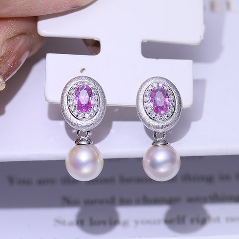 10-11mm Pink Cubic Zirconia Edison Pearl Earrings - House Of Pearls