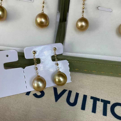 11-12mm 18K Gold Golden South Sea Pearl & Opaline Earrings - House Of Pearls