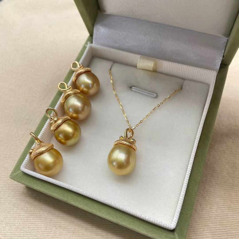 11-13mm Golden South Sea Pearl & Pinecone Pendant - House Of Pearls