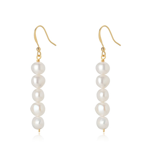 2-3mm freshwater pearl hook earrings with gold-tone hooks and pearl drop strand, pair