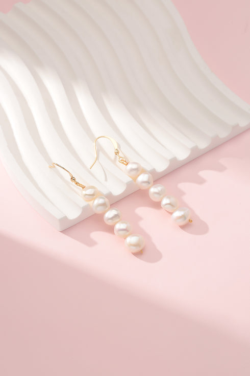 Pair of 2-3mm freshwater white pearl drop earrings with gold-tone hooks