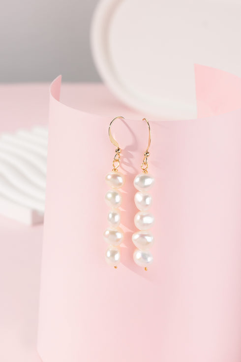 2-3mm freshwater pearl hook earrings with twin pearl strand drops on gold-tone hooks House Of Pearls
