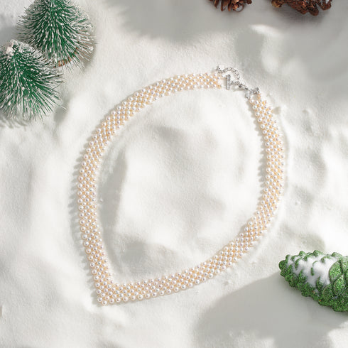 2-3mm White Freshwater Pearl Multi-Layered V Shape Necklace - Necklaces made with hand-selected pearls from House of Pearls