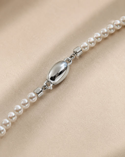 Dainty 2–3mm white freshwater pearl strand necklace with silver clasp