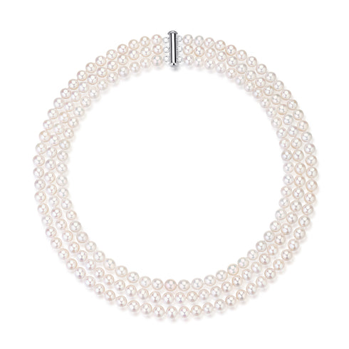 6-7mm Triple Strand Freshwater Pearls Necklace Bracelet Set (Purchase Individually) - House Of Pearls
