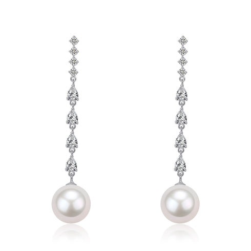 10-11mm Freshwater Pearl & Sparkling Long Freshwater Pearl Earrings - House Of Pearls