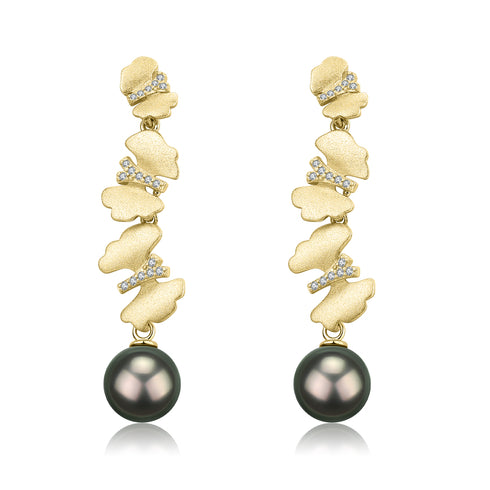 8-9mm Tahitian Pearl & Dancing Butterfly Earrings - House Of Pearls