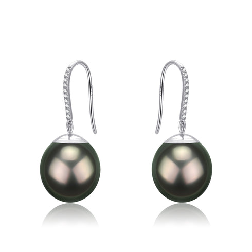 11-12 mm Tahitian Drop Pearl Earrings -18K White Gold - House Of Pearls
