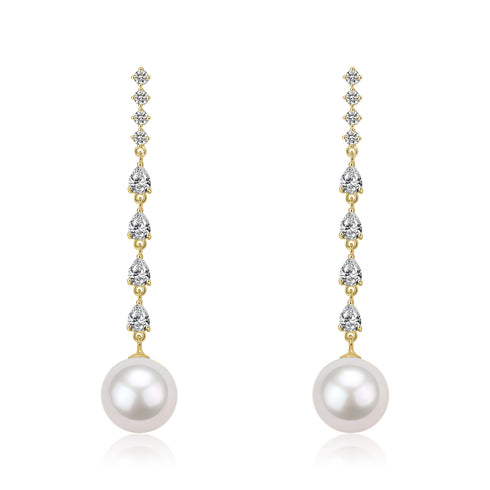 10-11mm Freshwater Pearl & Sparkling Long Freshwater Pearl Earrings - House Of Pearls