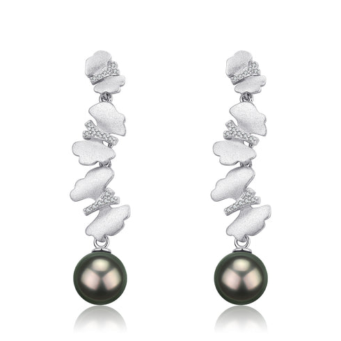 8-9mm Tahitian Pearl & Dancing Butterfly Earrings - House Of Pearls