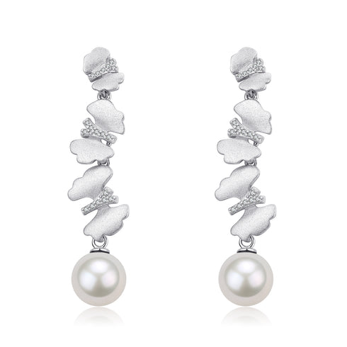 11-12mm Freshwater Pearl & Dancing Butterfly Earrings - House Of Pearls