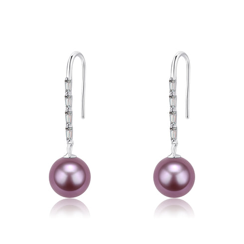9-10mm Freshwater Pearl Purple Long Drop Earrings - House Of Pearls