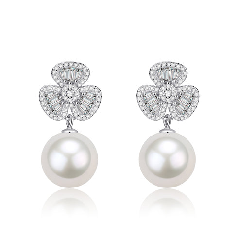 10-11mm Freshwater Pearl & Floral Earrings - House Of Pearls