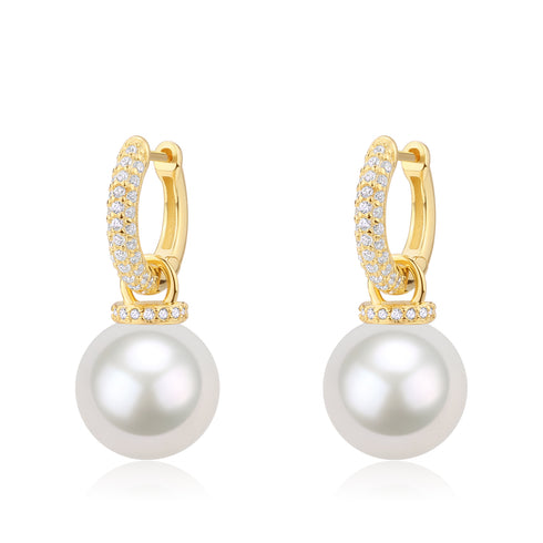 11-12mm Freshwater Pearl & Kate CZ Hoop Earrings - House Of Pearls