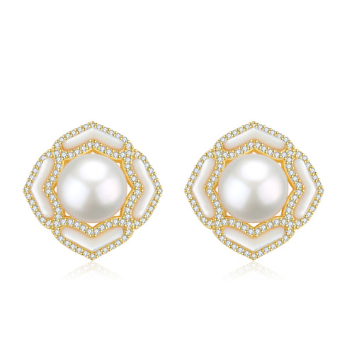 Button Pearls & Zinnia Floral Necklace Earrings Set ( Purchase Individually) - House Of Pearls