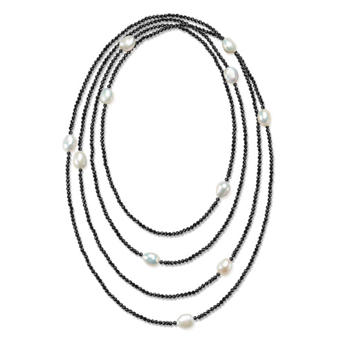 Black Spinel Beaded Baroque Pearls Long Necklace - House Of Pearls